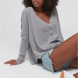 Urban Outfitters Gray Out From Under Jojo Oversized Thermal Button Front Top